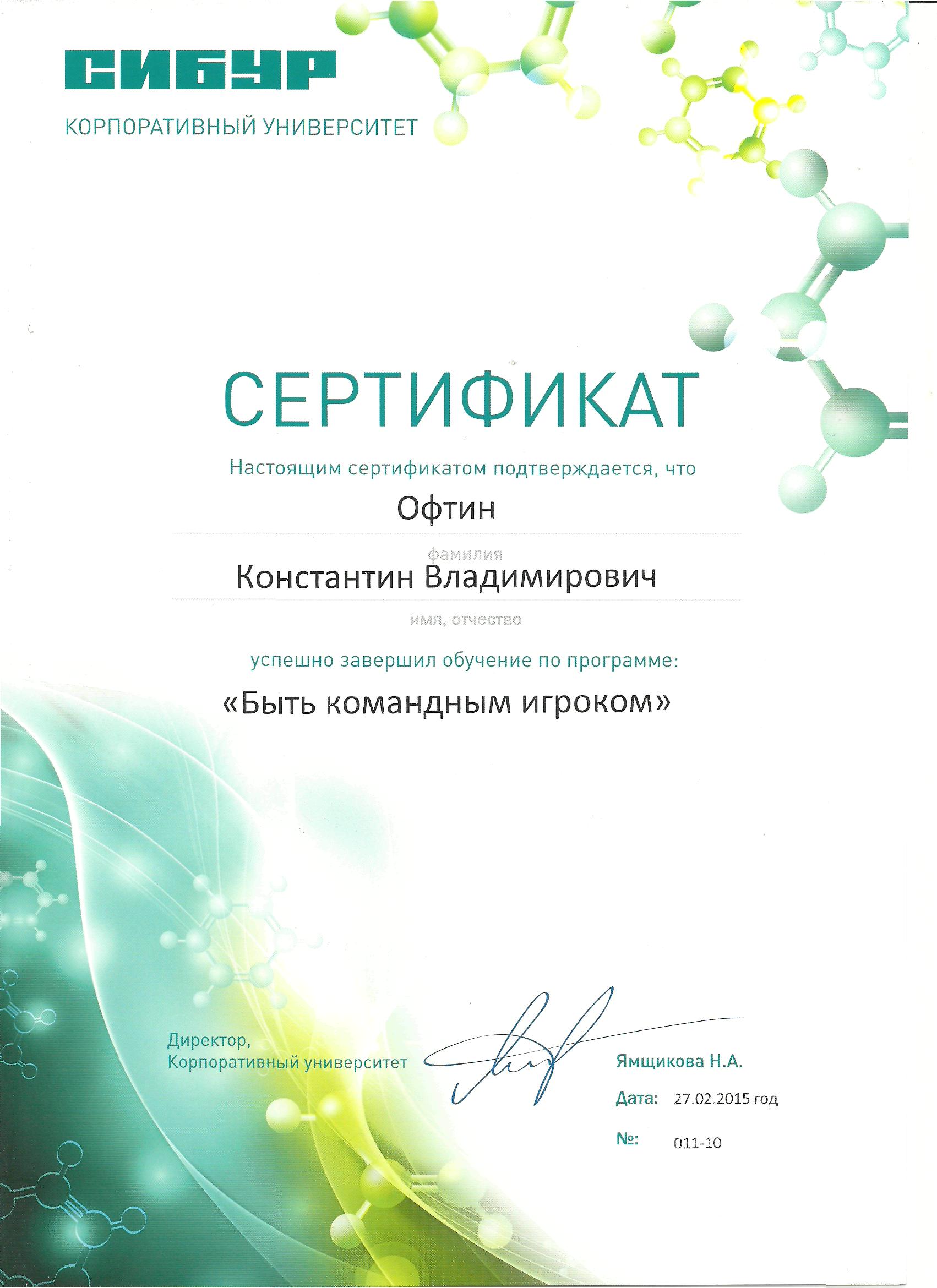 Сертификат Сибур Офтин К.В.